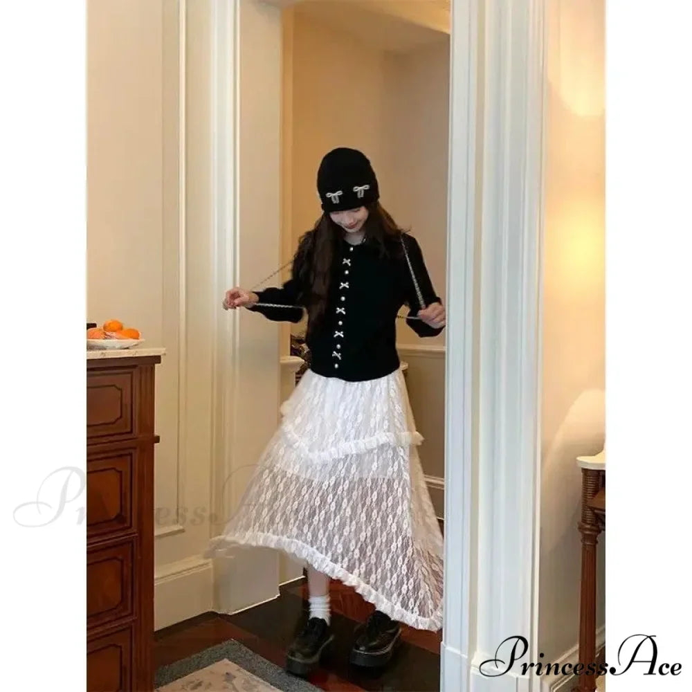 Lace Fairycore Tulle Ruffle Vintage Irregular Skirt