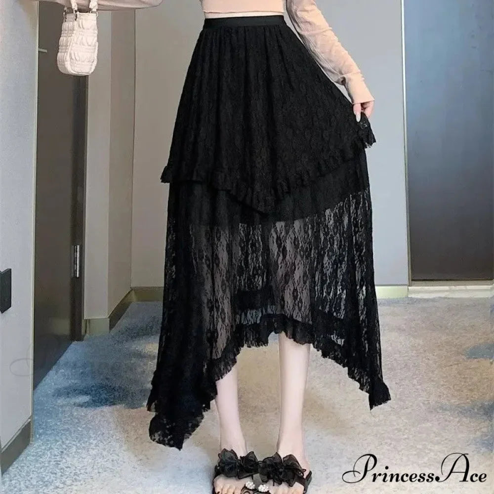 Lace Fairycore Tulle Ruffle Vintage Irregular Skirt