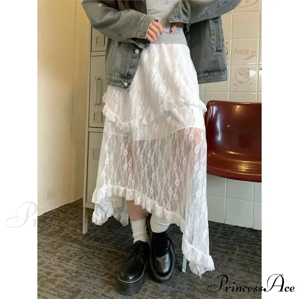 Lace Fairycore Tulle Ruffle Vintage Irregular Skirt