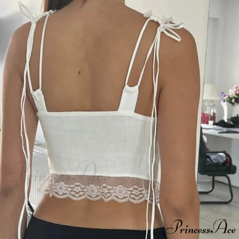 Lace Fasten Navel Crop Top