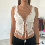Lace Fasten Navel Crop Top