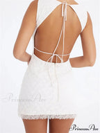 Lace Floral Elegant Sleeveless Backless Lace Mini Dress