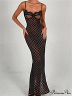 Lace Floral for Women Sexy Sleeveless Strap See Through Evening Cocktail Back Split Black Vestidos