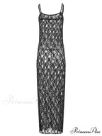 Lace Floral Mesh See Through Summer Beach Cover Ups Women Sleeveless Strap Solid Slim Vestidos