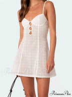 Lace Floral Spaghetti Strap V neck Mini Dress