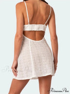 Lace Floral Spaghetti Strap V neck Mini Dress