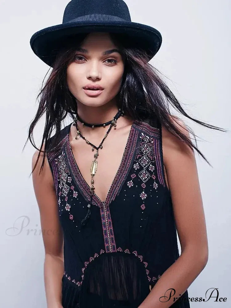 Lace Flounce Sleeve Fringe Hollow Maxi Boho Dress