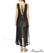 Lace Flounce Sleeve Fringe Hollow Maxi Boho Dress
