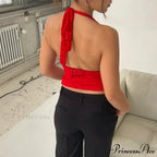 Lace Halter Open-Back Crop Top