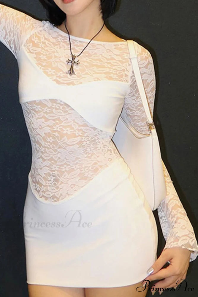 Lace Hollow Out Long Sleeve Pack Hip Dress