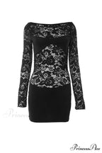 Lace Hollow Out Long Sleeve Pack Hip Dress