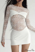 Lace Hollow Out Long Sleeve Pack Hip Dress