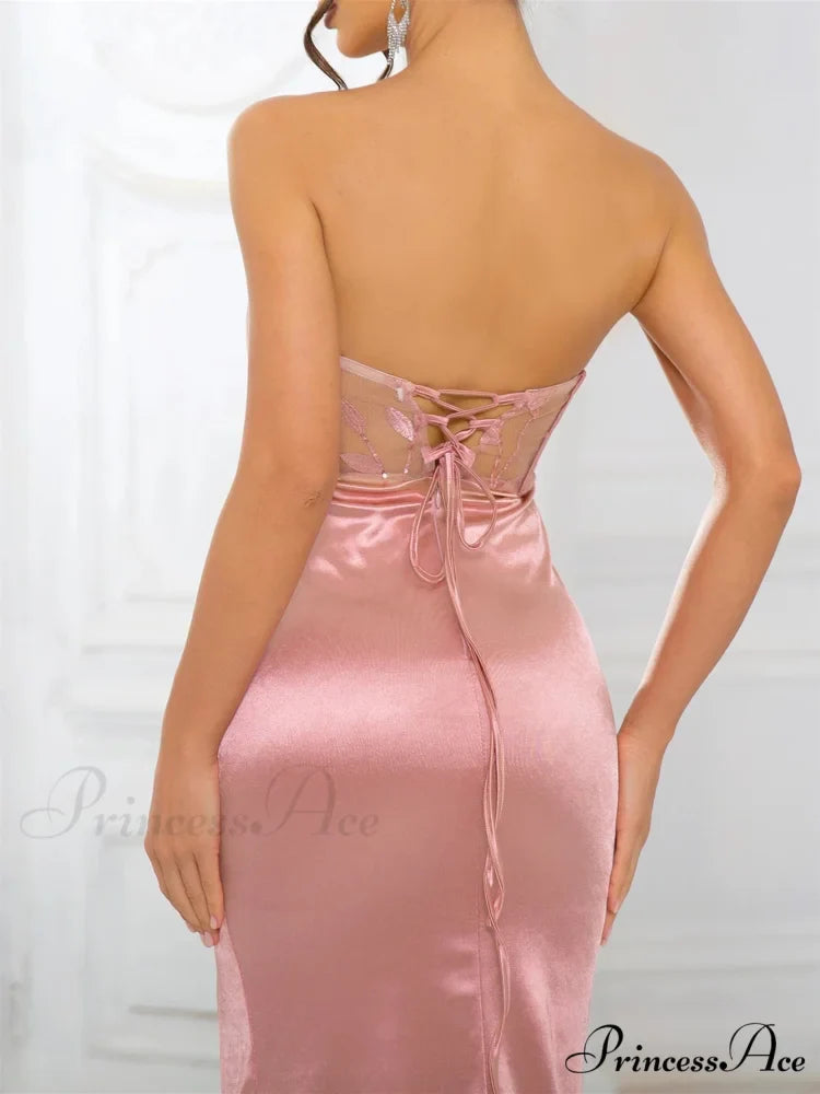Lace Hollow Out Satin Party Dress