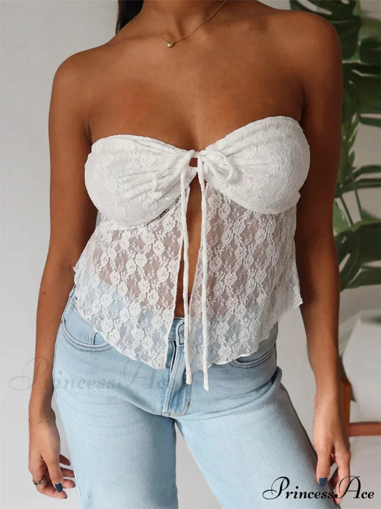 Lace Off-Shoulder Sleeveless Backless See-Through Stylish Elegant Chic Crop Top
