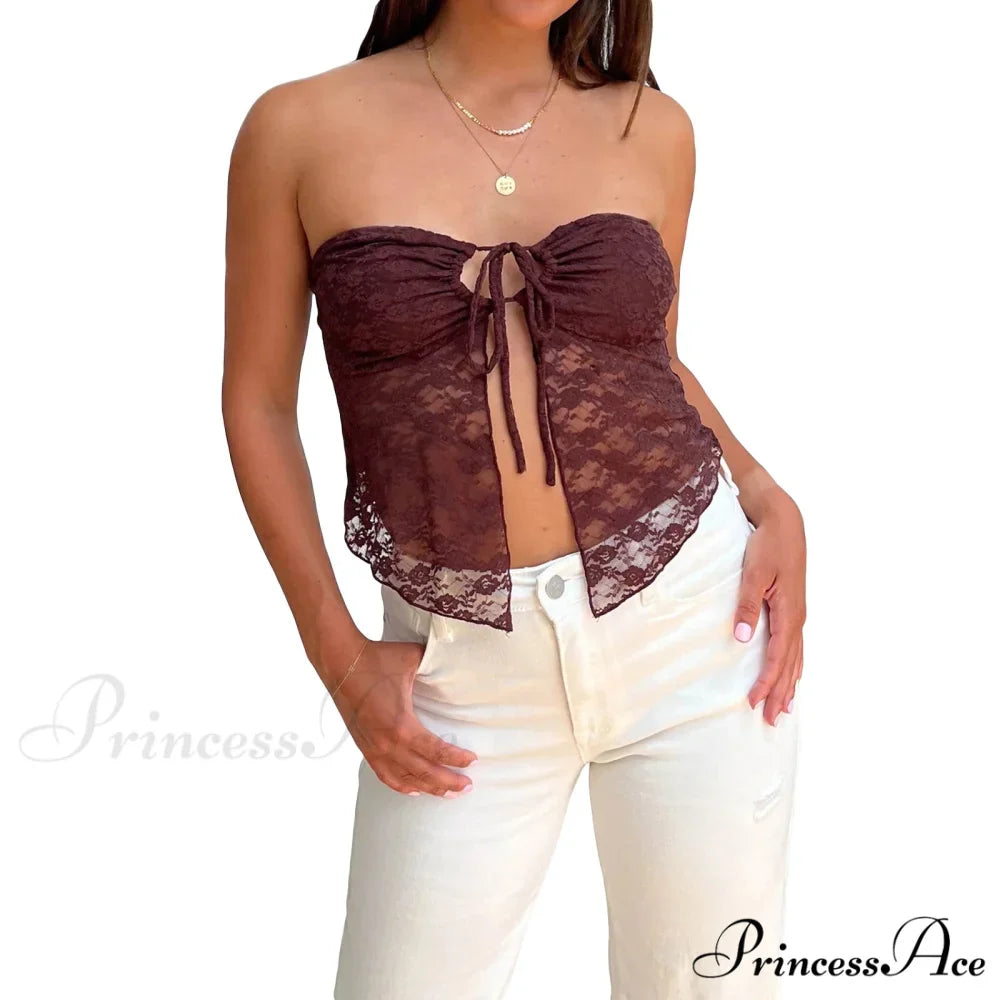 Lace Off-Shoulder Sleeveless Backless See-Through Stylish Elegant Chic Crop Top