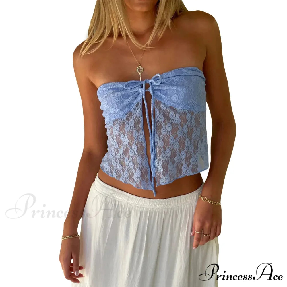 Lace Off-Shoulder Sleeveless Backless See-Through Stylish Elegant Chic Crop Top