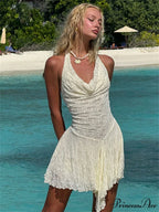 Lace Open-Back Printed Short Dress