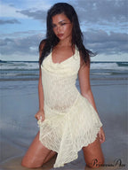 Lace Open-Back Printed Short Dress