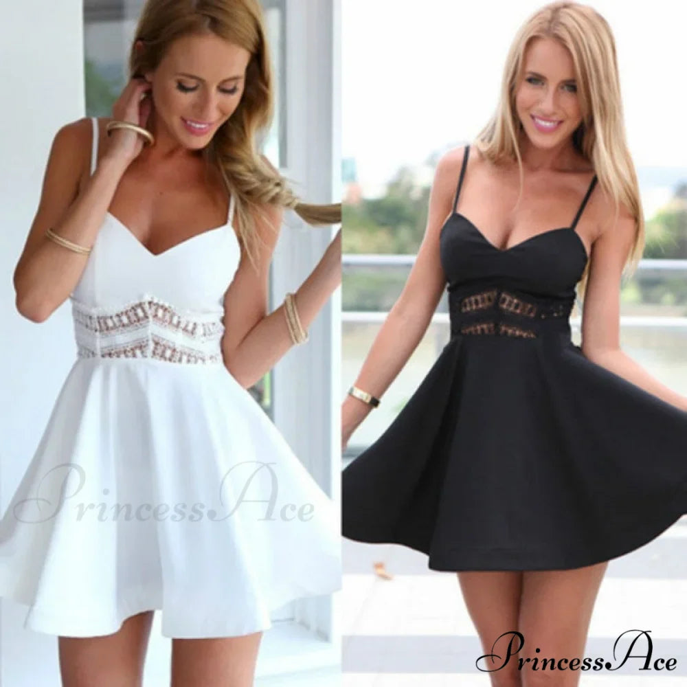 Lace Patchwork A-line Spaghetti Strap Dresses
