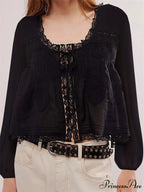 Lace Patchwork Button Fasten-Up Blouse