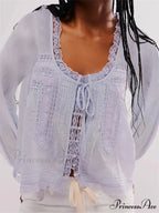 Lace Patchwork Button Fasten-Up Blouse