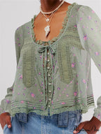 Lace Patchwork Button Fasten-Up Blouse