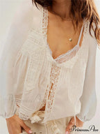 Lace Patchwork Button Fasten-Up Blouse