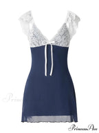 Lace Patchwork Deep V neck Sleeveless Strap Mini Dress