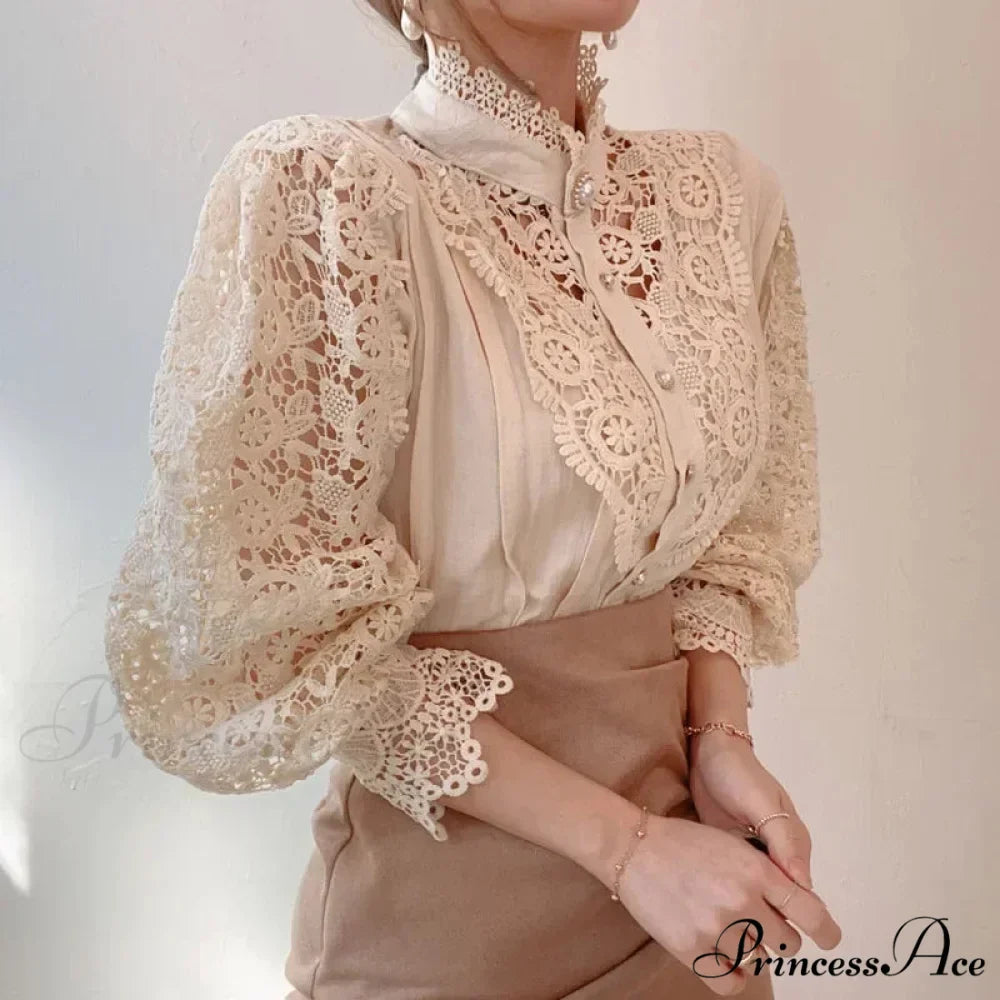 Lace Patchwork Floral Sleeve Blouse