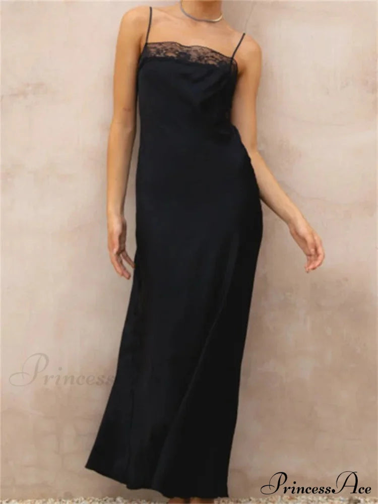 Lace Patchwork for Women Square Neck Sleeveless Strap Black Summer Party Female Vestidos Clubwear