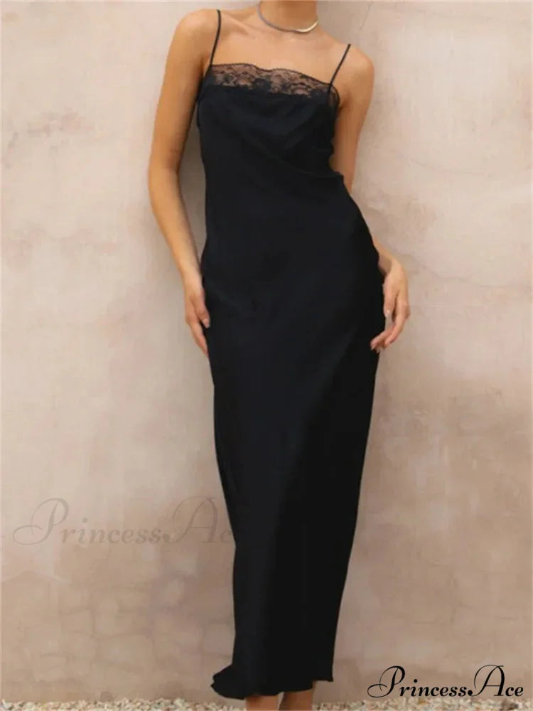 Lace Patchwork for Women Square Neck Sleeveless Strap Black Summer Party Female Vestidos Clubwear