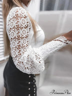 Lace Patchwork Hollow Out Button-Up Professional Blouse