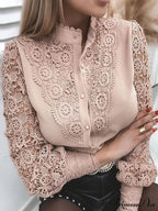 Lace Patchwork Hollow Out Button-Up Professional Blouse
