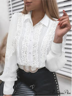 Lace Patchwork Hollow Out Button-Up Professional Blouse