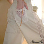 Lace Patchwork Ivory Wide Leg Trousers