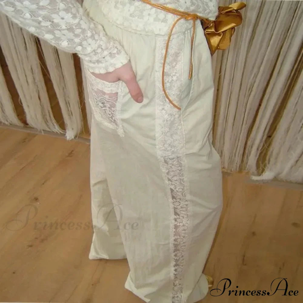 Lace Patchwork Ivory Wide Leg Trousers