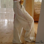 Lace Patchwork Ivory Wide Leg Trousers