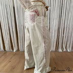 Lace Patchwork Ivory Wide Leg Trousers