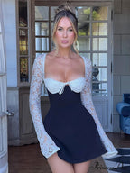 Lace Patchwork Lengthy Sleeve Mini Dress