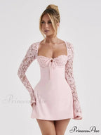 Lace Patchwork Lengthy Sleeve Mini Dress