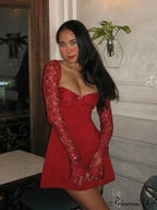 Lace Patchwork Lengthy Sleeve Mini Dress