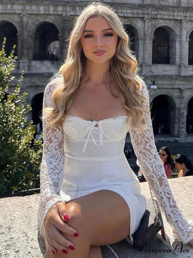 Lace Patchwork Lengthy Sleeve Mini Dress