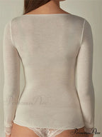 Lace Patchwork Long Sleeve V-neck Casual T-shirts