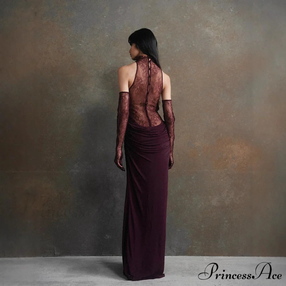 Lace Patchwork Profound V Gathered Prom Dress