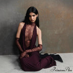 Lace Patchwork Profound V Gathered Prom Dress