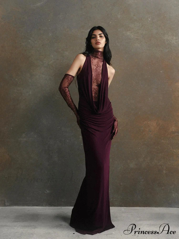 Lace Patchwork Profound V Gathered Prom Dress