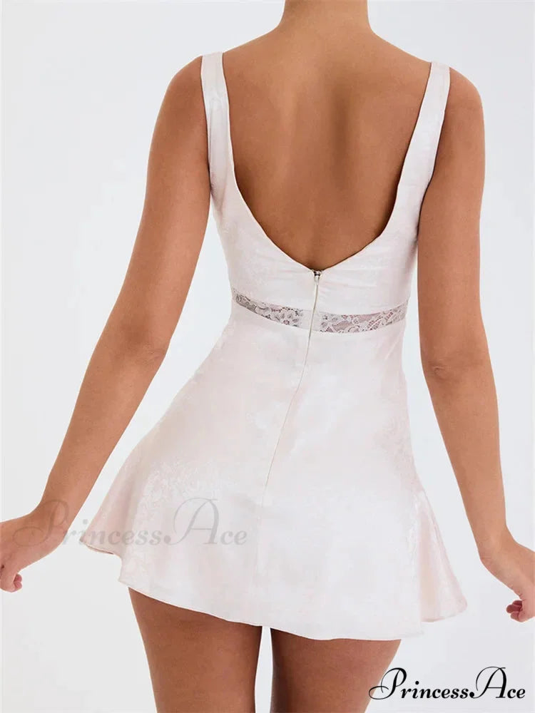 Lace Patchwork See Through Vintage A - Line Mini Dress