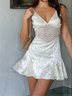 Lace Patchwork See Through Vintage A - Line Mini Dress