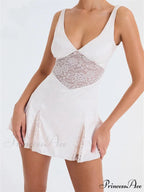 Lace Patchwork See Through Vintage A - Line Mini Dress