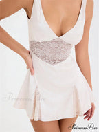 Lace Patchwork See Through Vintage A - Line Mini Dress